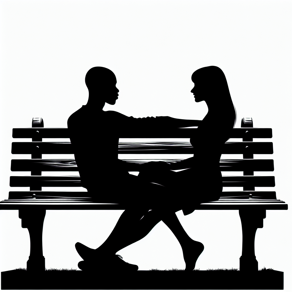 Couple On A Bench Vector Silhouette | High-quality Digital SVG