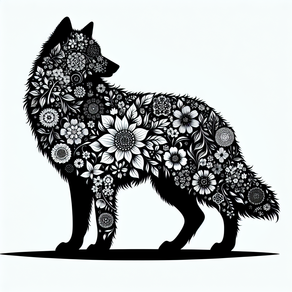 Wolf From Flowers Vector Silhouette | High-quality Digital SVG