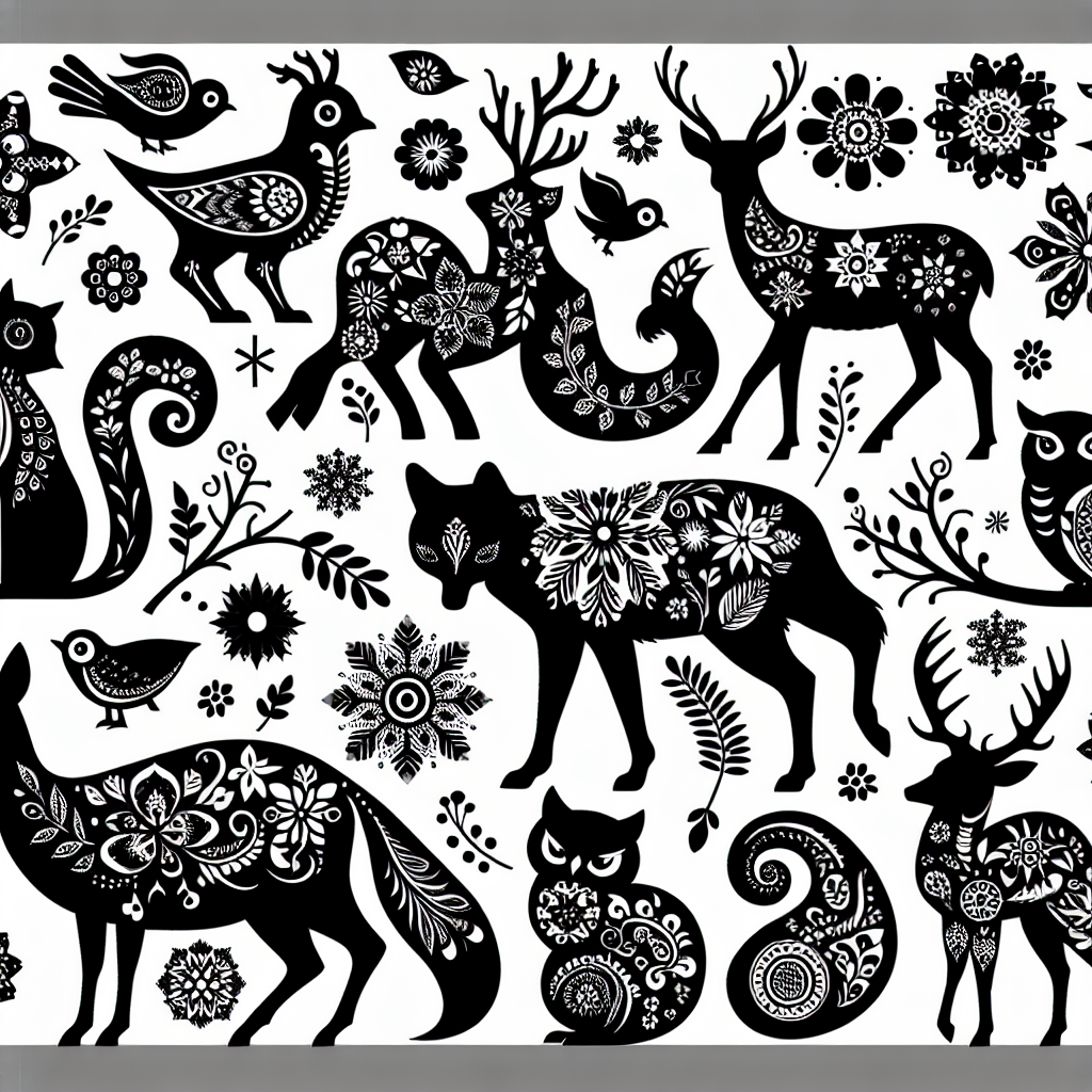 Wildlife & Forest Creatures With Flowers Inside Vector Silhouette