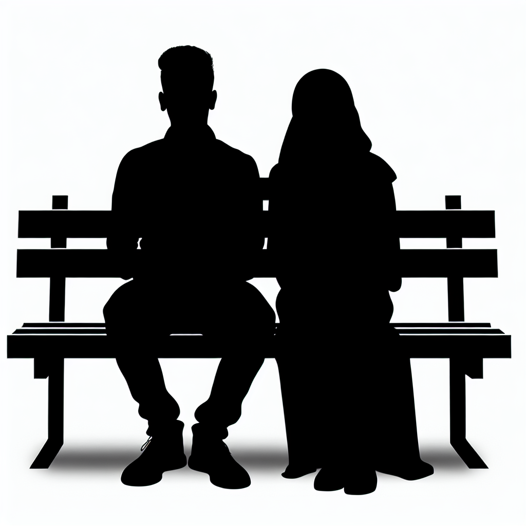 Couple On A Bench Vector Silhouette | High-quality Digital SVG