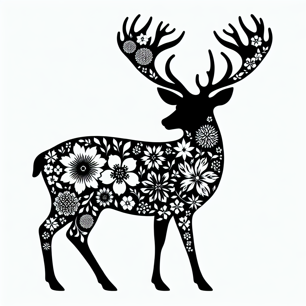 Wildlife & Forest Creatures With Flowers Inside Vector Silhouette