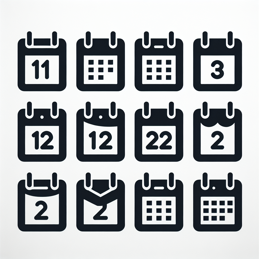 Calendar Icons 12 Pack Vector Silhouette | Digital Download SVG