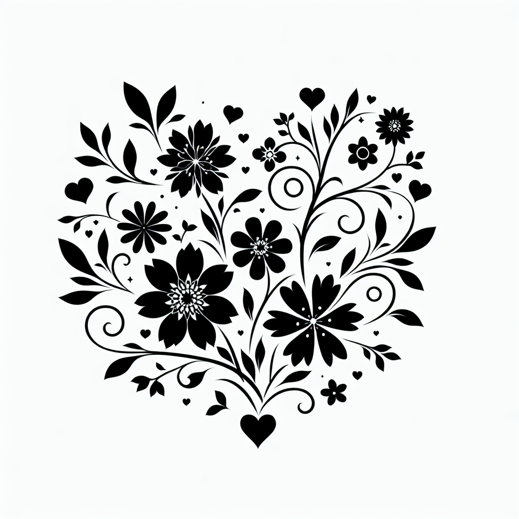 Flowers And Hearts Vector Silhouette | High-Quality Digital SVG