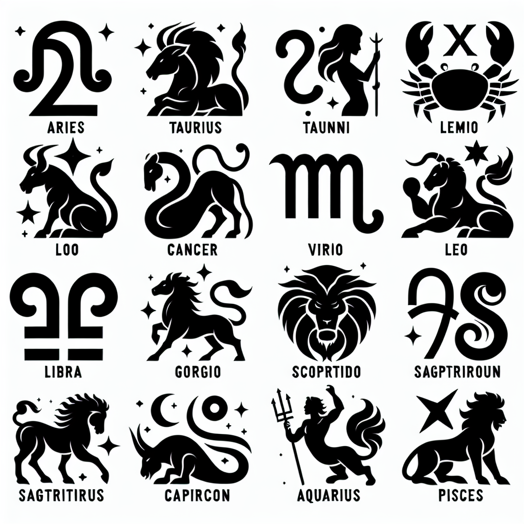 Zodiac Sign 12 Pack Vector Silhouette | Digital Download SVG
