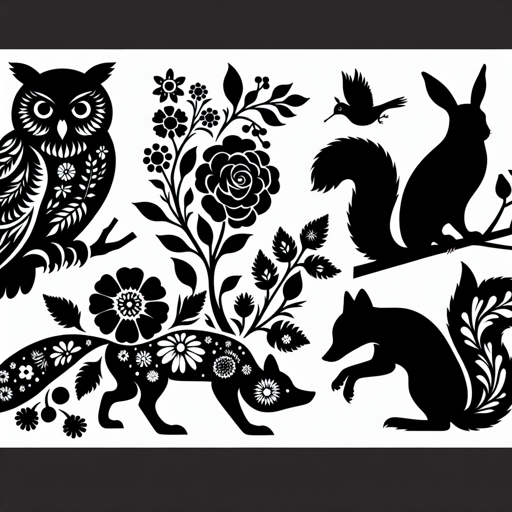 Wildlife & Forest Creatures With Flowers Inside Vector Silhouette