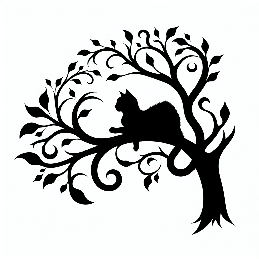 Cat In Tree Vector Silhouette | Digital Download SVG