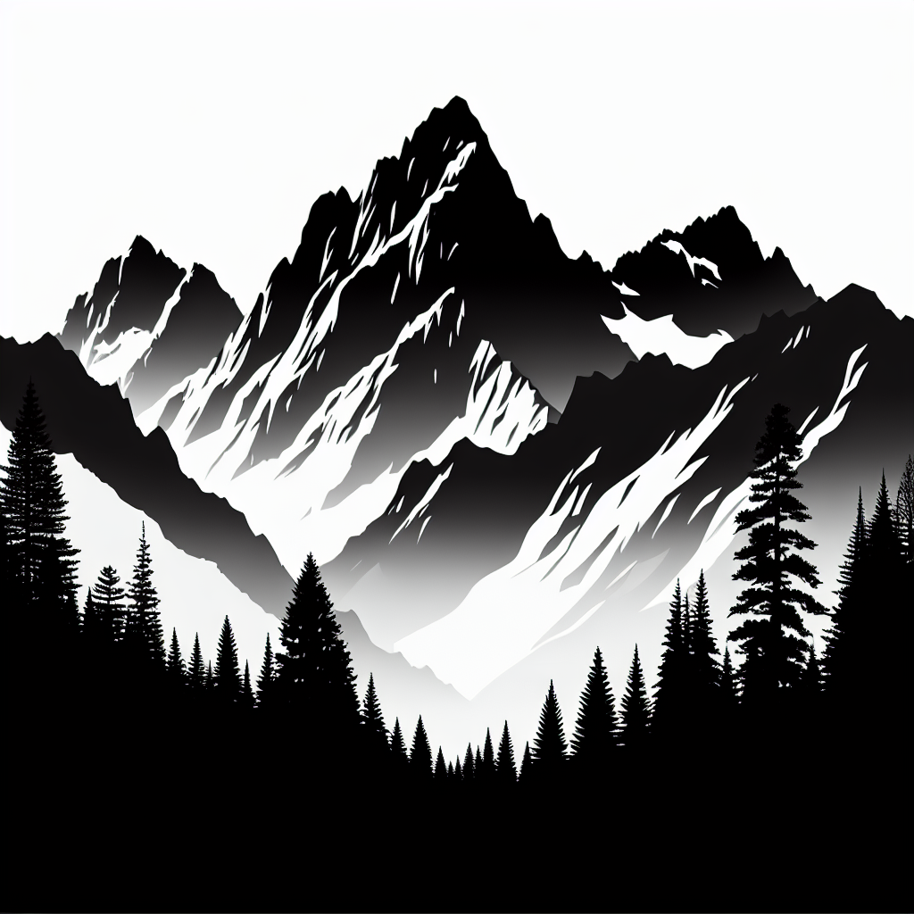 Big Mountains And Trees Vector Silhouette | Digital Download SVG