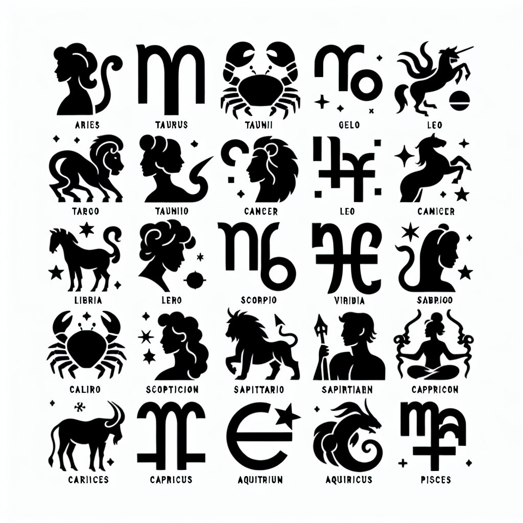 Zodiac Sign 12 Pack Vector Silhouette | Digital Download SVG