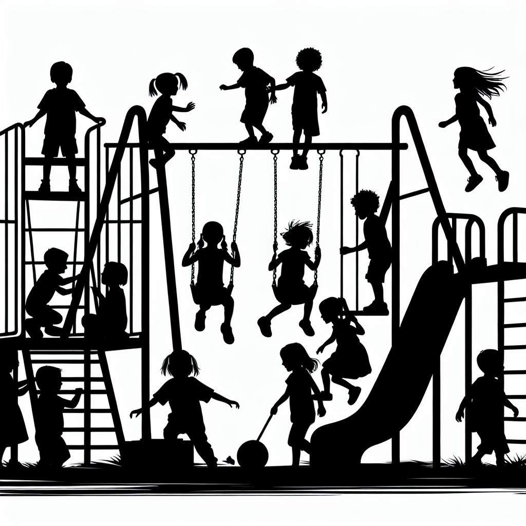 Kids In Play Ground Vector Silhouette | Digital Download SVG