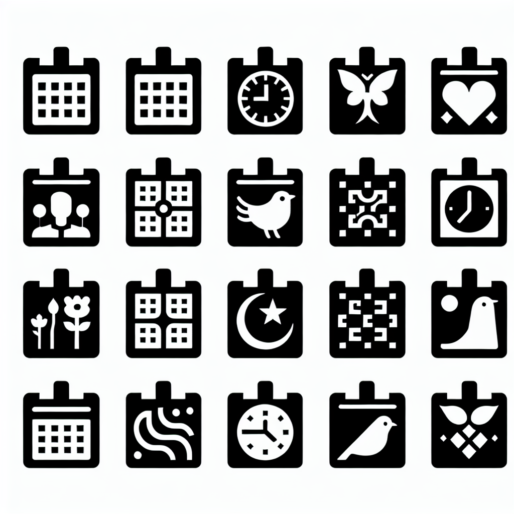 Calendar Icons 12 Pack Vector Silhouette | Digital Download SVG