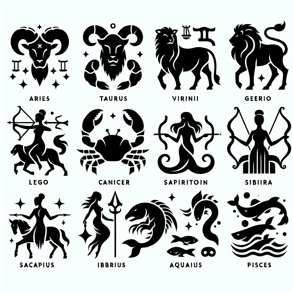 Zodiac Sign 12 Pack Vector Silhouette | Digital Download SVG