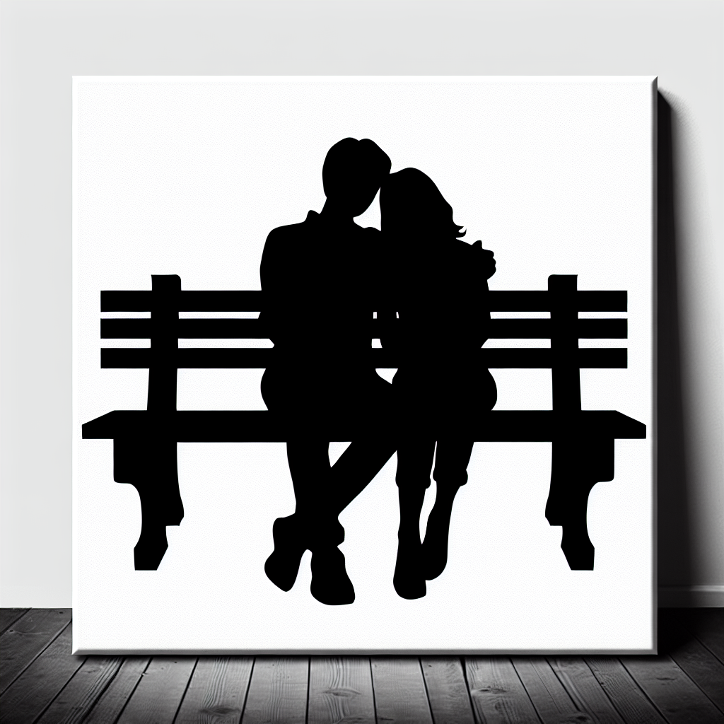 Couple On A Bench Vector Silhouette | High-quality Digital SVG