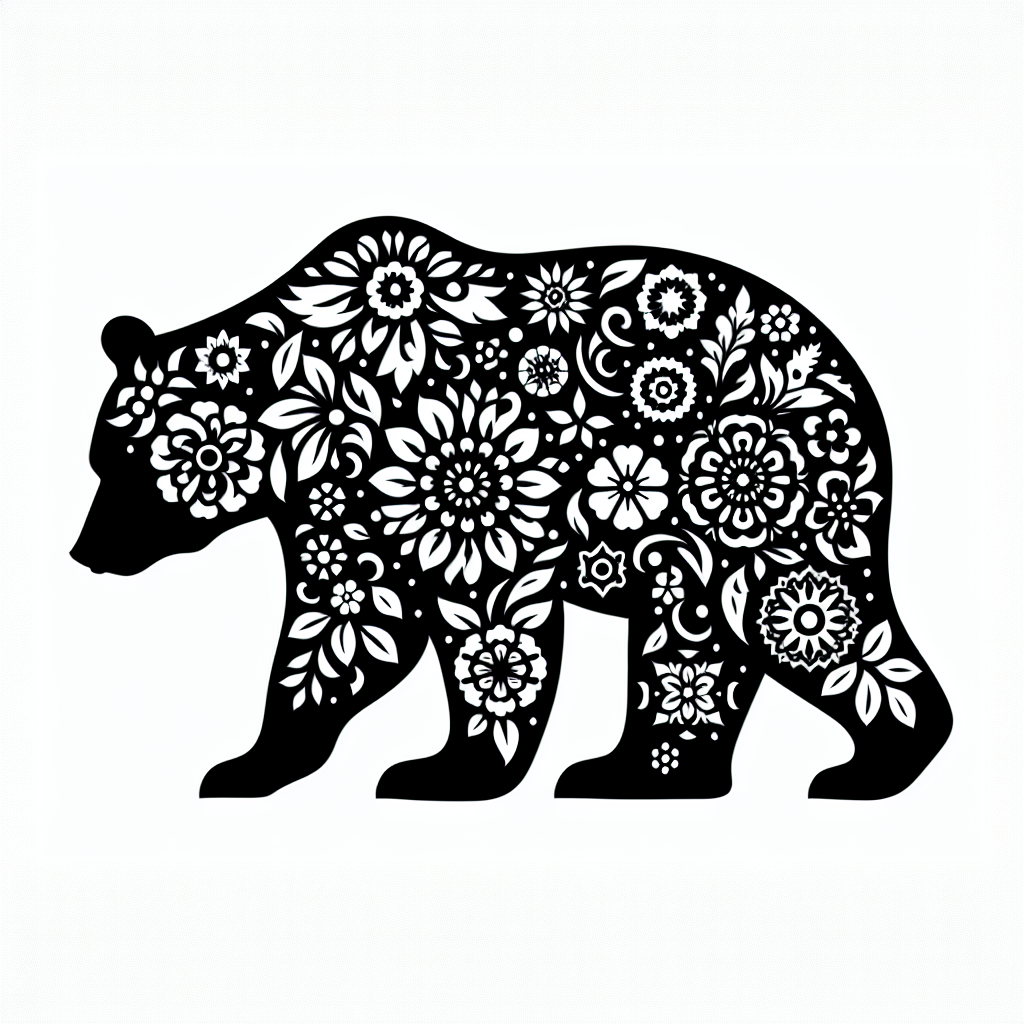 Wildlife & Forest Creatures Bear With Flowers Inside Vector